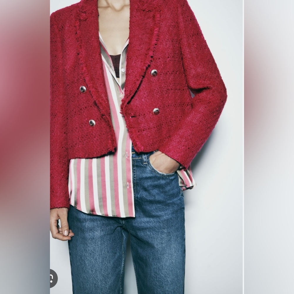 Zara frayed double breasted blazer